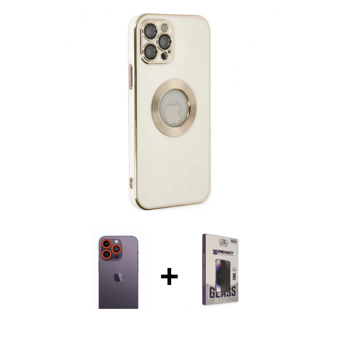 MARSİLYAN™- iPhone 12 Pro Max Kılıf İz Form Serisi - Siyah Bilvis Hayalet Cam Ekran Koruyucu + Neon Fosforlu Kamera Lens - TU