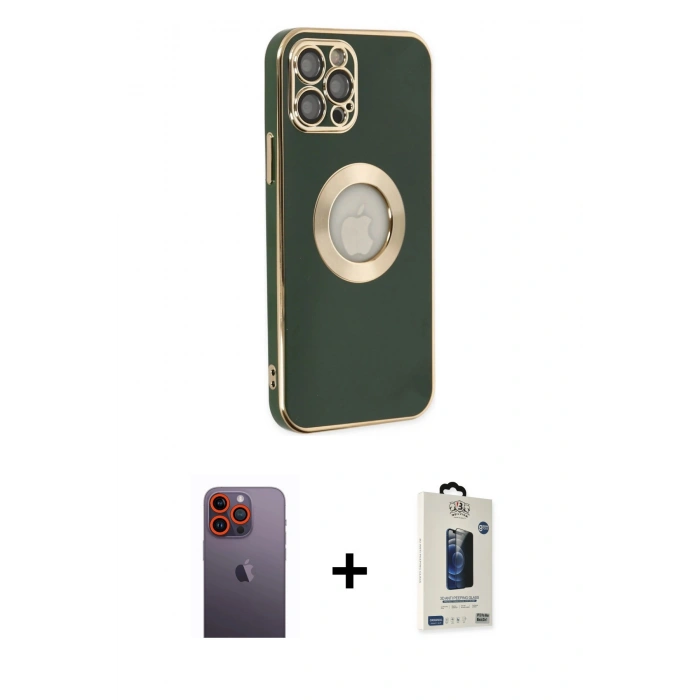 MARSİLYAN™- iPhone 12 Pro Max Kılıf İz Form Serisi - Siyah Bilvis Hayalet Cam Ekran Koruyucu + Neon Fosforlu Kamera Lens - TU
