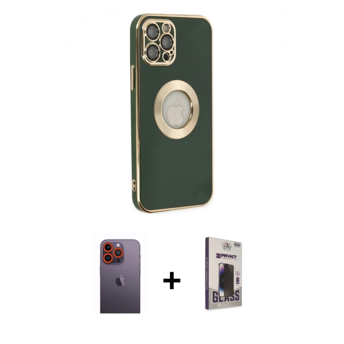 MARSİLYAN™- iPhone 12 Pro Max Kılıf İz Form Serisi - Siyah Bilvis Hayalet Cam Ekran Koruyucu + Neon Fosforlu Kamera Lens - TU
