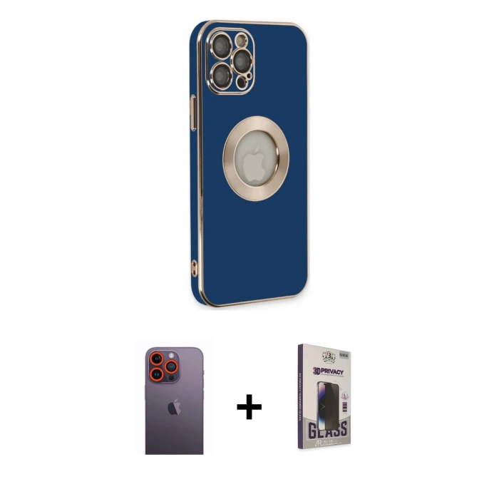 MARSİLYAN™- iPhone 12 Pro Max Kılıf İz Form Serisi - Siyah Bilvis Hayalet Cam Ekran Koruyucu + Neon Fosforlu Kamera Lens - TU