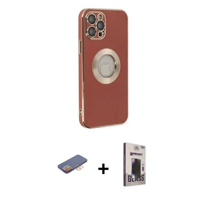 MARSİLYAN™- iPhone 12 Pro Max Kılıf İz Form Serisi - Siyah Bilvis Hayalet Cam Ekran Koruyucu + Renkli Kamera Lens Koruma Cam - TU