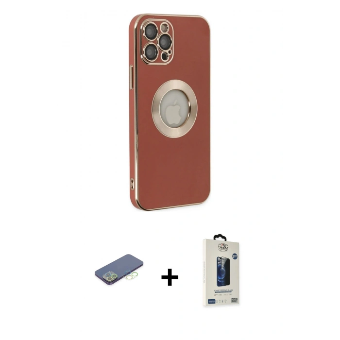 MARSİLYAN™- iPhone 12 Pro Max Kılıf İz Form Serisi - Siyah Bilvis Hayalet Cam Ekran Koruyucu + Renkli Kamera Lens Koruma Cam - YL