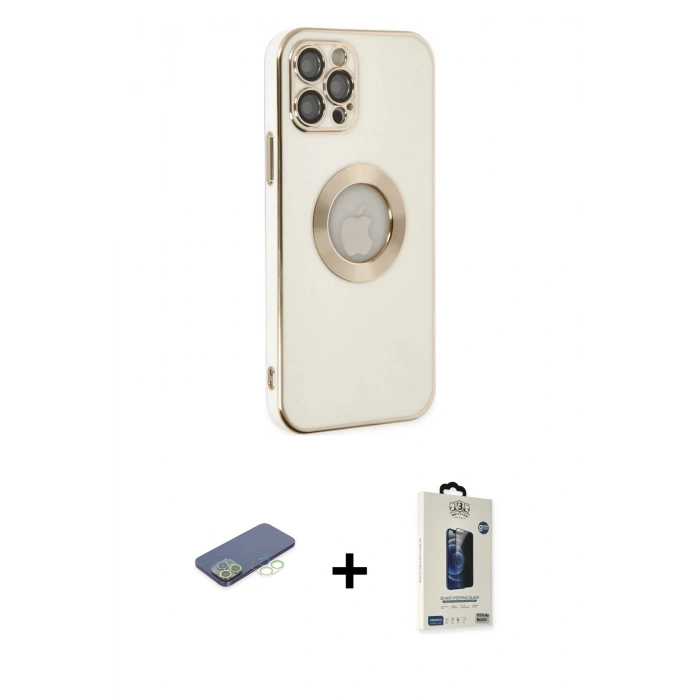 MARSİLYAN™- iPhone 12 Pro Max Kılıf İz Form Serisi - Siyah Bilvis Hayalet Cam Ekran Koruyucu + Renkli Kamera Lens Koruma Cam - YL