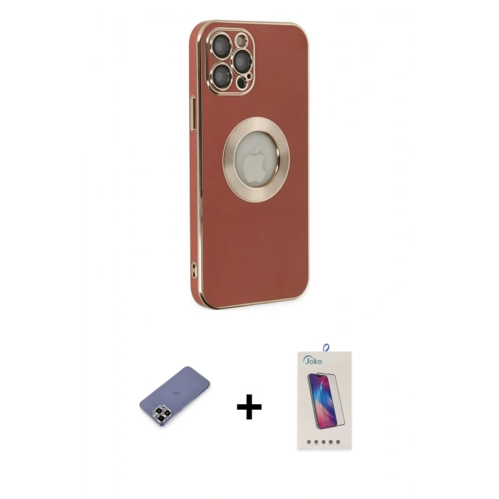 MARSİLYAN™- iPhone 12 Pro Max Kılıf İz Form Serisi - Siyah Joko 5D Cam + Metal Kamera Lens Koruma Cam - GD