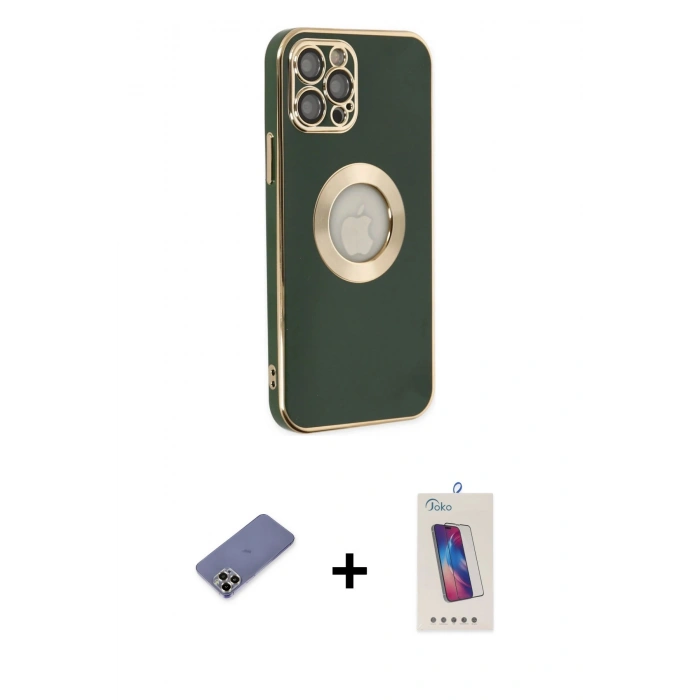 MARSİLYAN™- iPhone 12 Pro Max Kılıf İz Form Serisi - Siyah Joko 5D Cam + Metal Kamera Lens Koruma Cam - GD