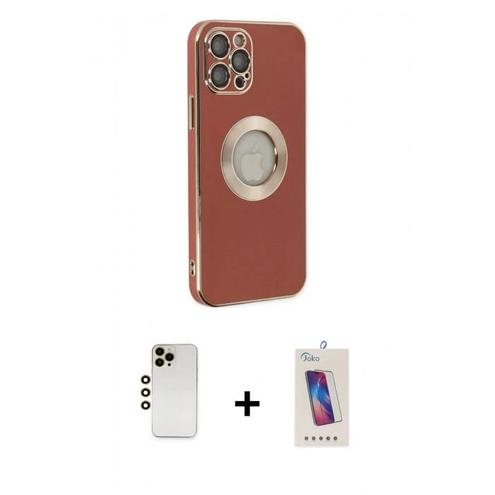 MARSİLYAN™- iPhone 12 Pro Max Kılıf İz Form Serisi - Siyah Joko 5D Cam + Shine Kamera Lens - GD