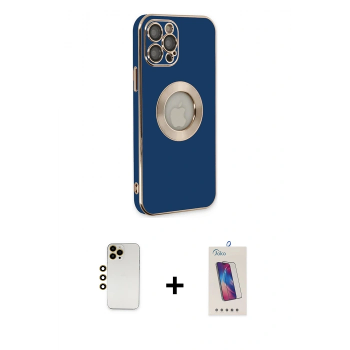 MARSİLYAN™- iPhone 12 Pro Max Kılıf İz Form Serisi - Siyah Joko 5D Cam + Shine Kamera Lens - GD