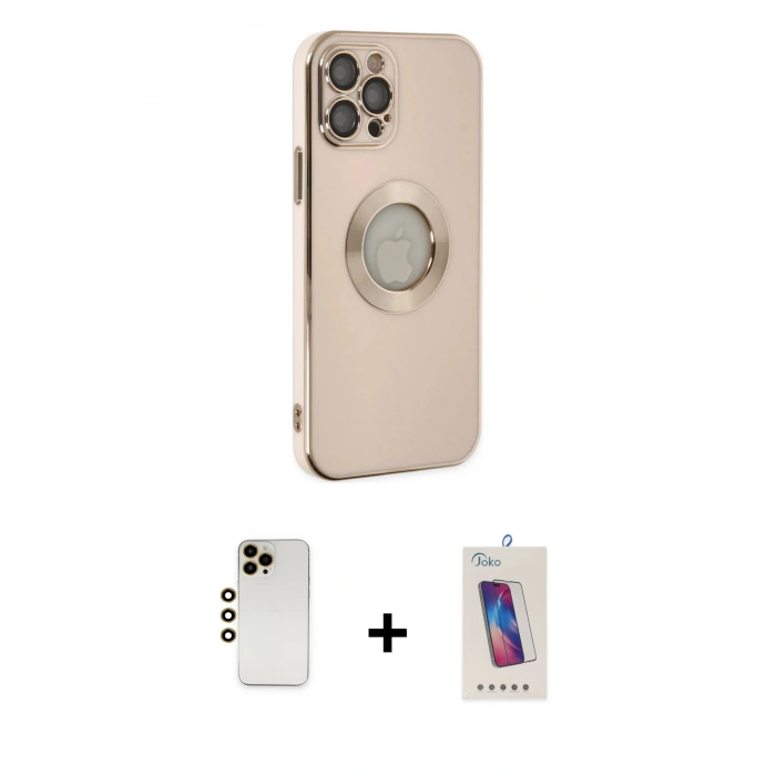 MARSİLYAN™- iPhone 12 Pro Max Kılıf İz Form Serisi - Siyah Joko 5D Cam + Shine Kamera Lens - GD