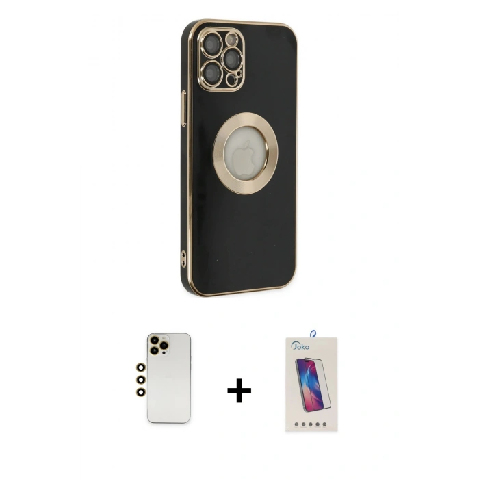 MARSİLYAN™- iPhone 12 Pro Max Kılıf İz Form Serisi - Siyah Joko 5D Cam + Shine Kamera Lens - GD
