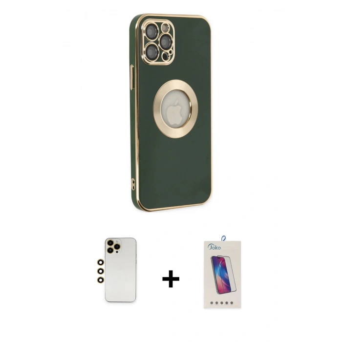 MARSİLYAN™- iPhone 12 Pro Max Kılıf İz Form Serisi - Siyah Joko 5D Cam + Shine Kamera Lens - GD