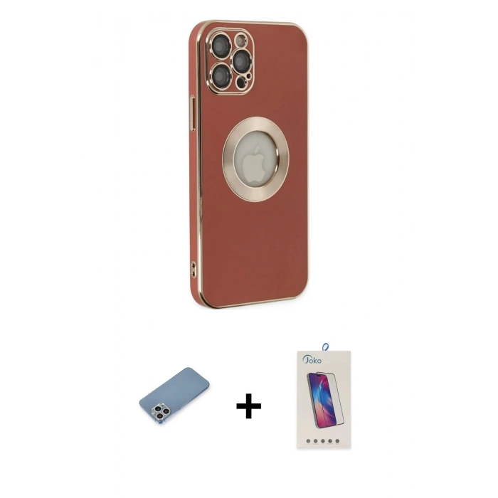 MARSİLYAN™- iPhone 12 Pro Max Kılıf İz Form Serisi - Siyah Joko 5D Cam + Shine Kamera Lens Koruma Cam - GS