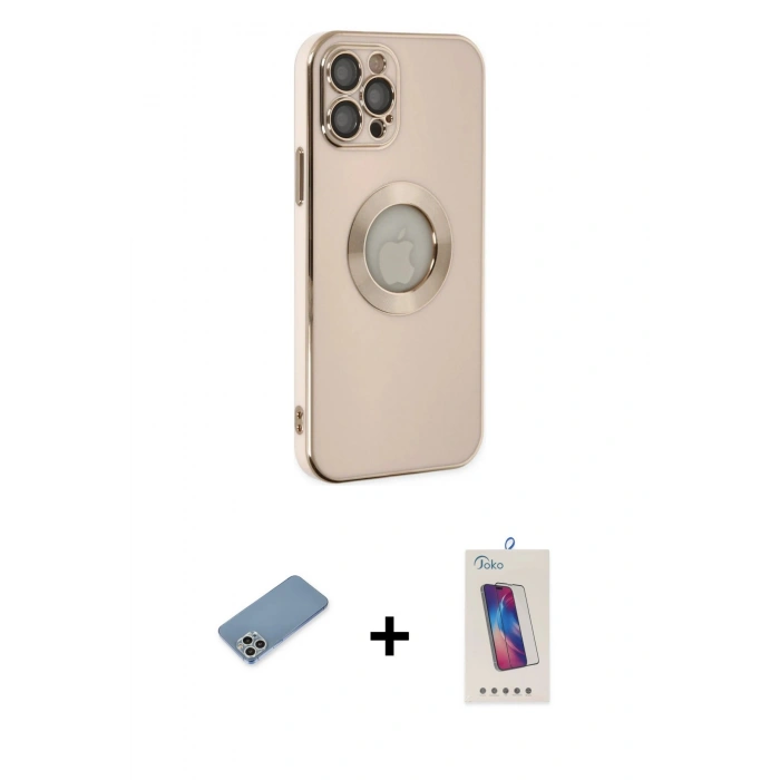 MARSİLYAN™- iPhone 12 Pro Max Kılıf İz Form Serisi - Siyah Joko 5D Cam + Shine Kamera Lens Koruma Cam - GS