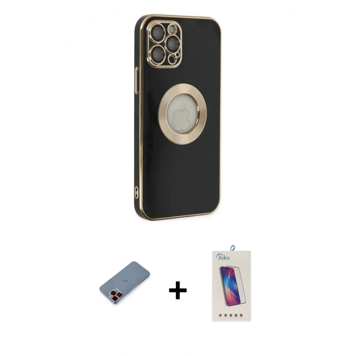 MARSİLYAN™- iPhone 12 Pro Max Kılıf İz Form Serisi - Siyah Joko 5D Cam + Metal Kamera Lens Koruma Cam - KI