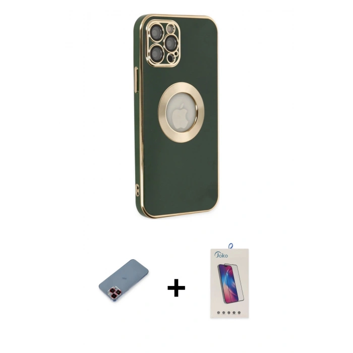 MARSİLYAN™- iPhone 12 Pro Max Kılıf İz Form Serisi - Siyah Joko 5D Cam + Metal Kamera Lens Koruma Cam - KI