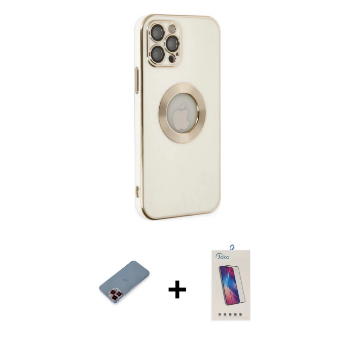MARSİLYAN™- iPhone 12 Pro Max Kılıf İz Form Serisi - Siyah Joko 5D Cam + Metal Kamera Lens Koruma Cam - KI