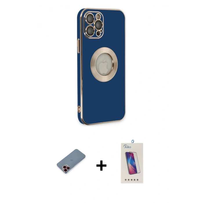 MARSİLYAN™- iPhone 12 Pro Max Kılıf İz Form Serisi - Siyah Joko 5D Cam + Metal Kamera Lens Koruma Cam - KI