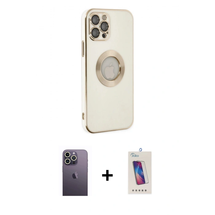 MARSİLYAN™- iPhone 12 Pro Max Kılıf İz Form Serisi - Siyah Joko 5D Cam + Neon Fosforlu Kamera Lens - BZ
