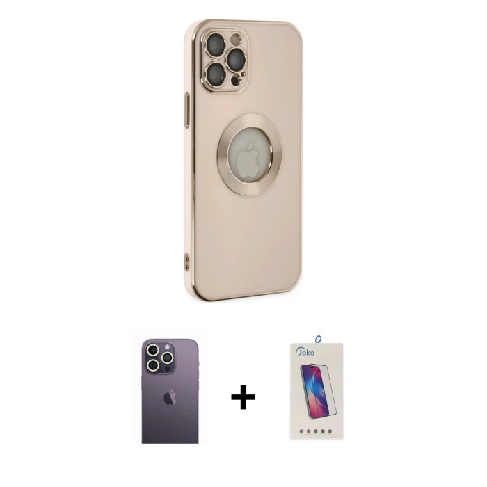 MARSİLYAN™- iPhone 12 Pro Max Kılıf İz Form Serisi - Siyah Joko 5D Cam + Neon Fosforlu Kamera Lens - BZ