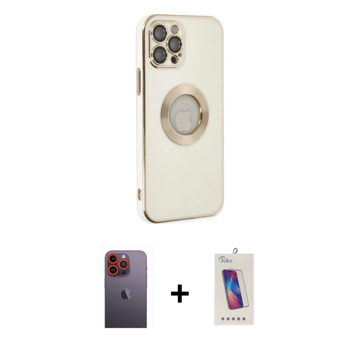 MARSİLYAN™- iPhone 12 Pro Max Kılıf İz Form Serisi - Siyah Joko 5D Cam + Neon Fosforlu Kamera Lens - TU