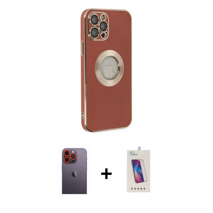 MARSİLYAN™- iPhone 12 Pro Max Kılıf İz Form Serisi - Siyah Joko 5D Cam + Neon Fosforlu Kamera Lens - TU