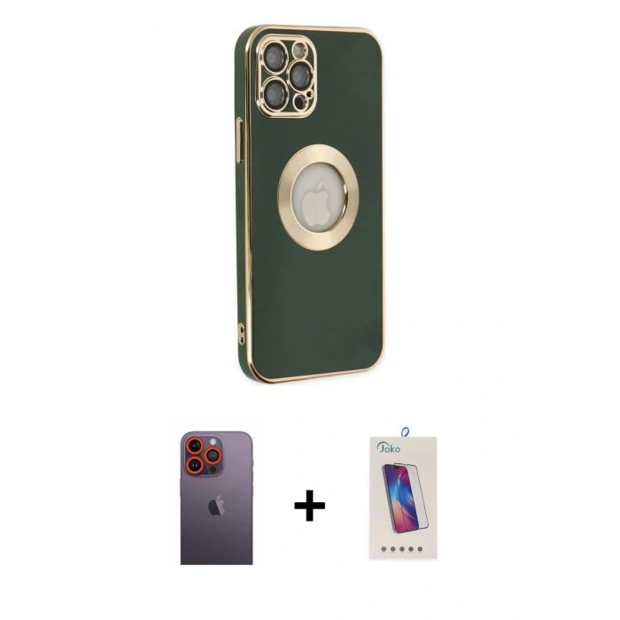 MARSİLYAN™- iPhone 12 Pro Max Kılıf İz Form Serisi - Siyah Joko 5D Cam + Neon Fosforlu Kamera Lens - TU