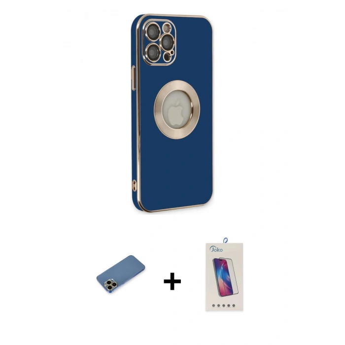 MARSİLYAN™- iPhone 12 Pro Max Kılıf İz Form Serisi - Siyah Joko 5D Cam + Shine Kamera Lens Koruma Cam - GD
