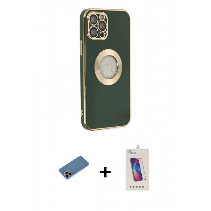 MARSİLYAN™- iPhone 12 Pro Max Kılıf İz Form Serisi - Siyah Joko 5D Cam + Shine Kamera Lens Koruma Cam - GD