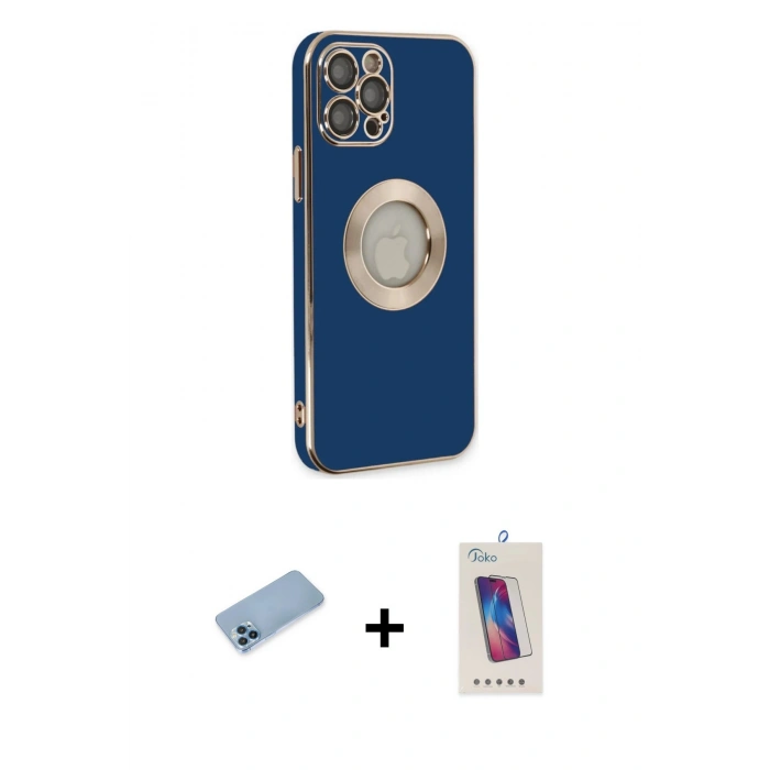 MARSİLYAN™- iPhone 12 Pro Max Kılıf İz Form Serisi - Siyah Joko 5D Cam + Shine Kamera Lens Koruma Cam - MI