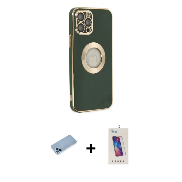 MARSİLYAN™- iPhone 12 Pro Max Kılıf İz Form Serisi - Siyah Joko 5D Cam + Shine Kamera Lens Koruma Cam - MI