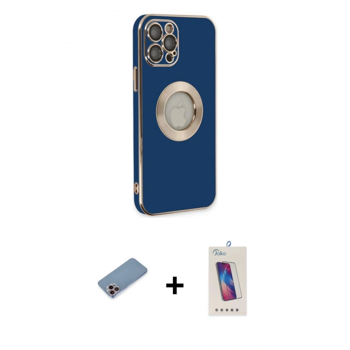 MARSİLYAN™- iPhone 12 Pro Max Kılıf İz Form Serisi - Siyah Joko 5D Cam + Shine Kamera Lens Koruma Cam - PE