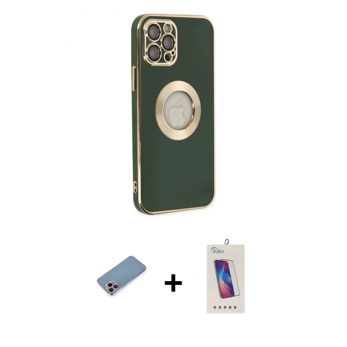 MARSİLYAN™- iPhone 12 Pro Max Kılıf İz Form Serisi - Siyah Joko 5D Cam + Shine Kamera Lens Koruma Cam - PE