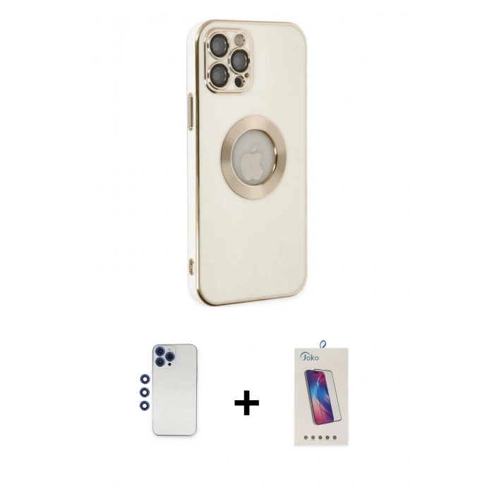 MARSİLYAN™- iPhone 12 Pro Max Kılıf İz Form Serisi - Siyah Joko 5D Cam + Shine Kamera Lens - LT
