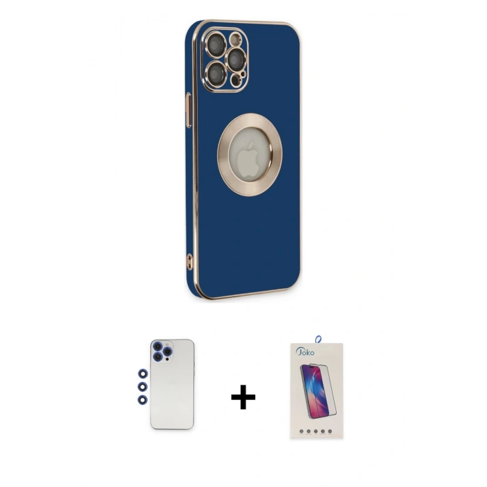 MARSİLYAN™- iPhone 12 Pro Max Kılıf İz Form Serisi - Siyah Joko 5D Cam + Shine Kamera Lens - LT