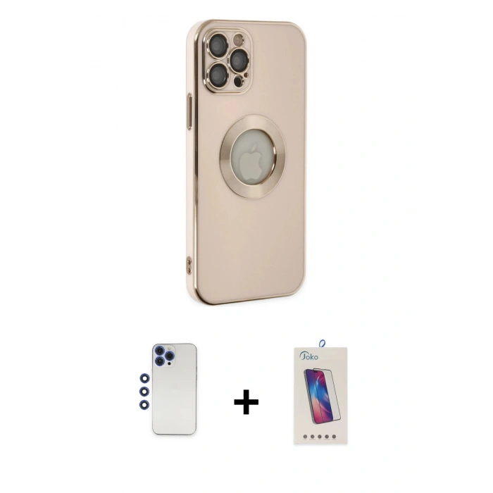 MARSİLYAN™- iPhone 12 Pro Max Kılıf İz Form Serisi - Siyah Joko 5D Cam + Shine Kamera Lens - LT