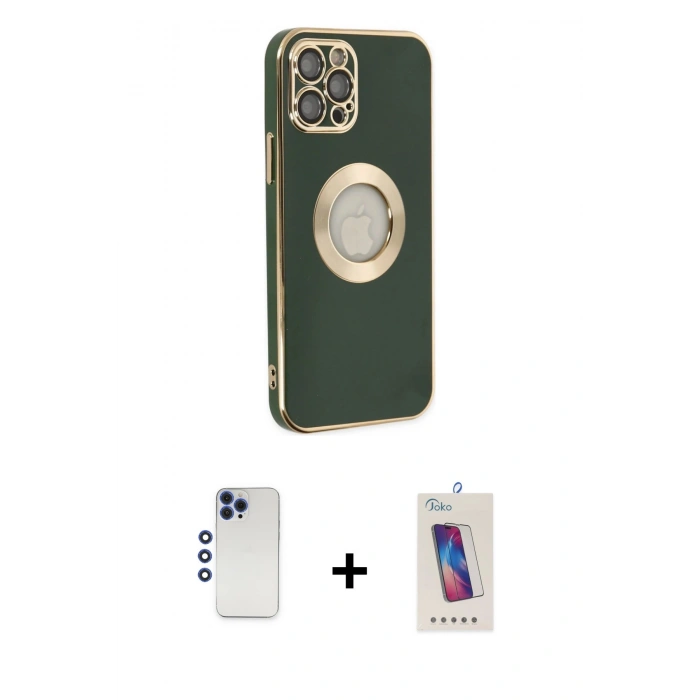 MARSİLYAN™- iPhone 12 Pro Max Kılıf İz Form Serisi - Siyah Joko 5D Cam + Shine Kamera Lens - LT