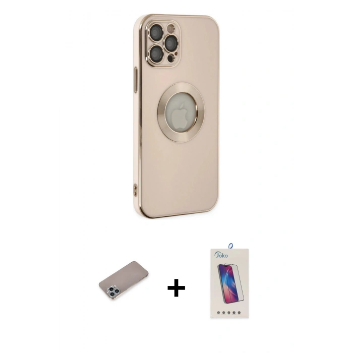 MARSİLYAN™- iPhone 12 Pro Max Kılıf İz Form Serisi - Siyah Joko 5D Cam + Sierra Blue Shine Kamera Lens Koruma Cam