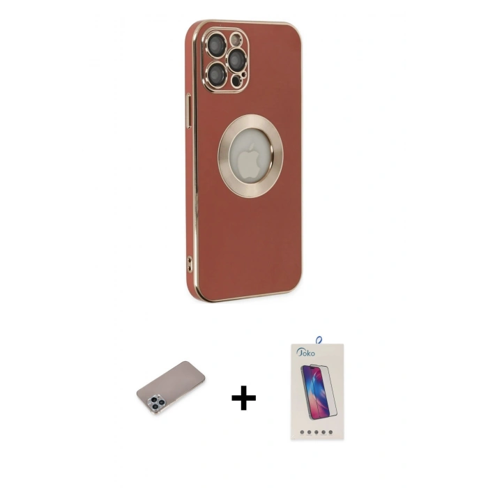 MARSİLYAN™- iPhone 12 Pro Max Kılıf İz Form Serisi - Siyah Joko 5D Cam + Sierra Blue Shine Kamera Lens Koruma Cam