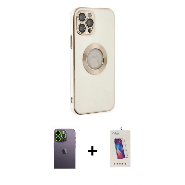 MARSİLYAN™- iPhone 12 Pro Max Kılıf İz Form Serisi - Siyah Joko 5D Cam + Neon Fosforlu Kamera Lens - YL