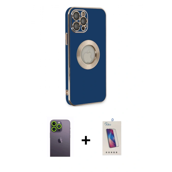 MARSİLYAN™- iPhone 12 Pro Max Kılıf İz Form Serisi - Siyah Joko 5D Cam + Neon Fosforlu Kamera Lens - YL