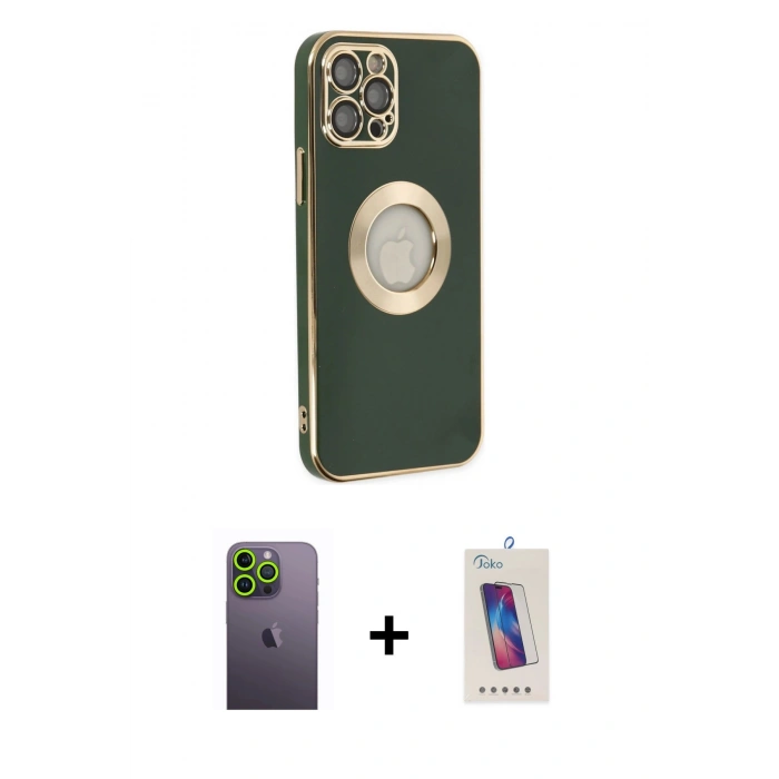 MARSİLYAN™- iPhone 12 Pro Max Kılıf İz Form Serisi - Siyah Joko 5D Cam + Neon Fosforlu Kamera Lens - YL
