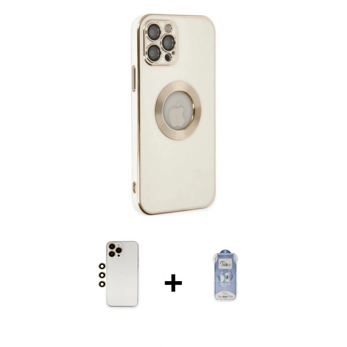 MARSİLYAN™- iPhone 12 Pro Max Kılıf İz Form Serisi - Siyah Joko Magic 5D Cam + Shine Kamera Lens - GD