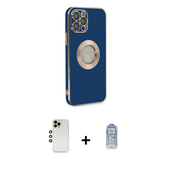 MARSİLYAN™- iPhone 12 Pro Max Kılıf İz Form Serisi - Siyah Joko Magic 5D Cam + Shine Kamera Lens - GD