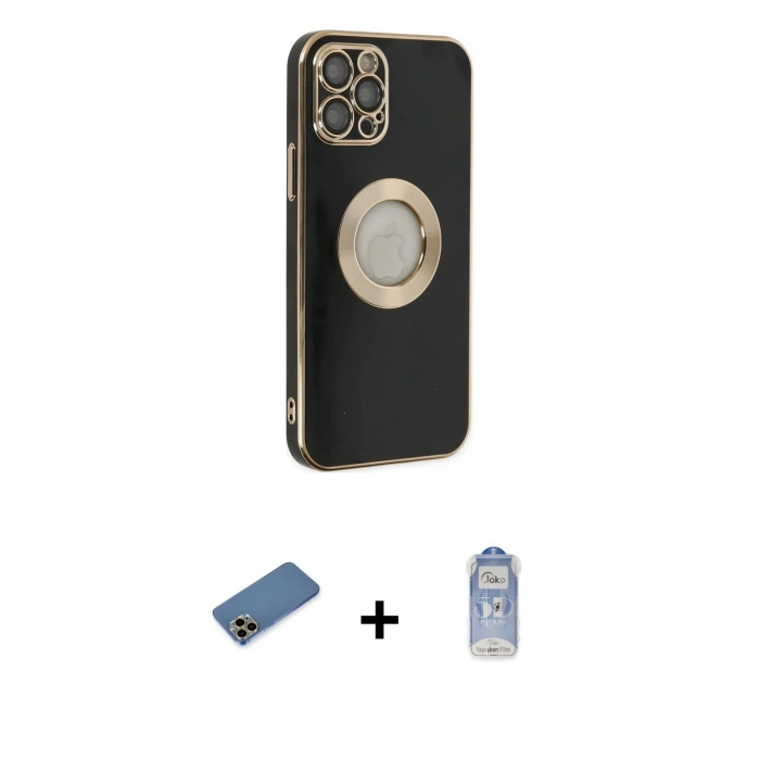 MARSİLYAN™- iPhone 12 Pro Max Kılıf İz Form Serisi - Siyah Joko Magic 5D Cam + Shine Kamera Lens Koruma Cam - GD