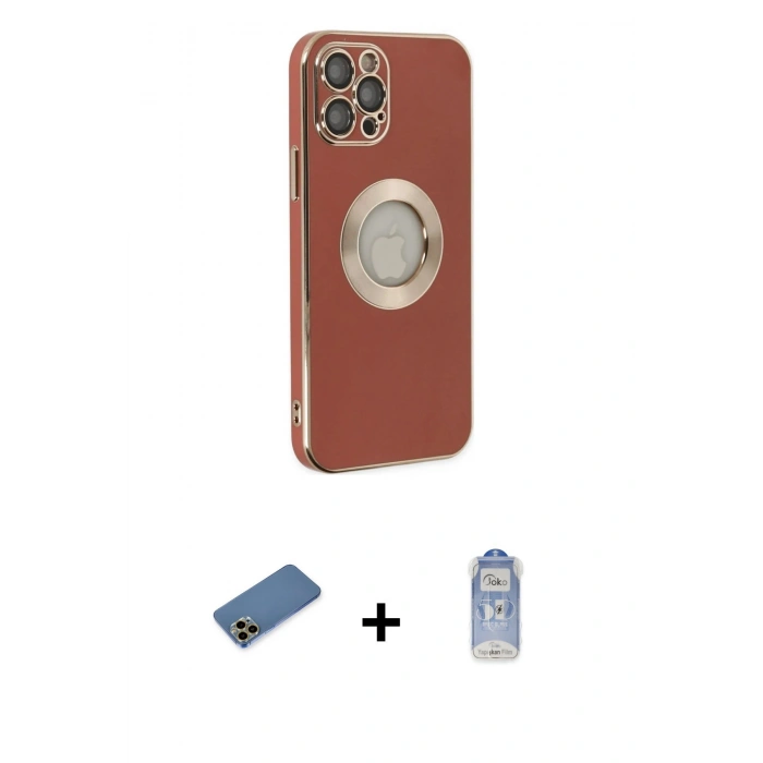 MARSİLYAN™- iPhone 12 Pro Max Kılıf İz Form Serisi - Siyah Joko Magic 5D Cam + Shine Kamera Lens Koruma Cam - GD