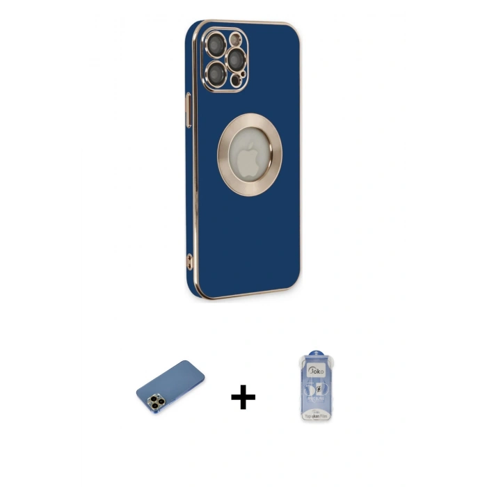 MARSİLYAN™- iPhone 12 Pro Max Kılıf İz Form Serisi - Siyah Joko Magic 5D Cam + Shine Kamera Lens Koruma Cam - GD