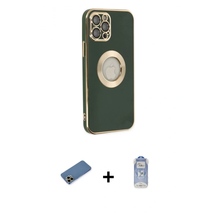 MARSİLYAN™- iPhone 12 Pro Max Kılıf İz Form Serisi - Siyah Joko Magic 5D Cam + Shine Kamera Lens Koruma Cam - GD