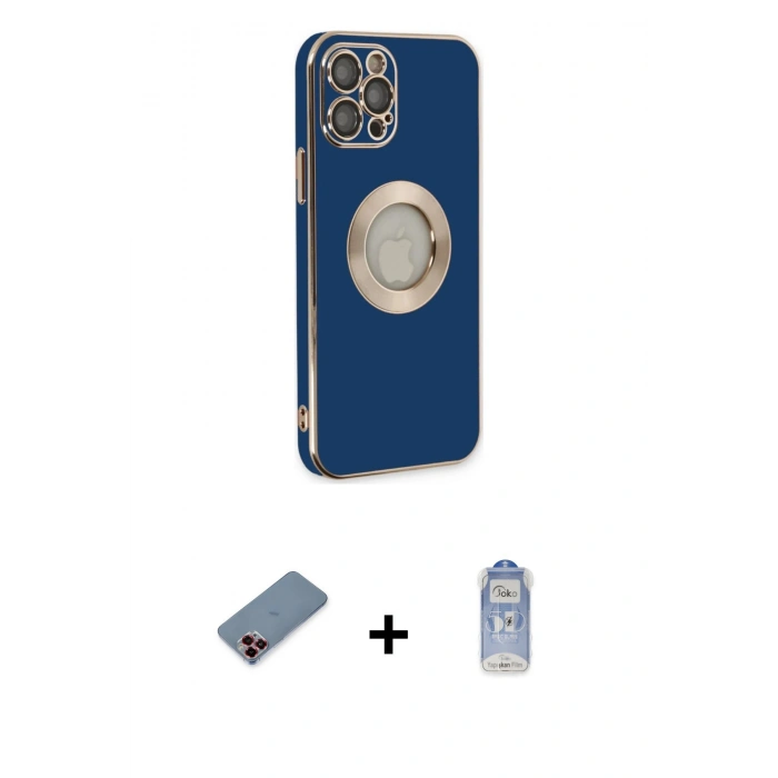 MARSİLYAN™- iPhone 12 Pro Max Kılıf İz Form Serisi - Siyah Joko Magic 5D Cam + Metal Kamera Lens Koruma Cam - KI