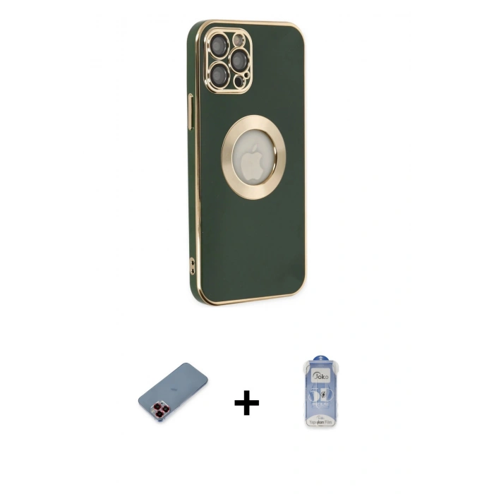 MARSİLYAN™- iPhone 12 Pro Max Kılıf İz Form Serisi - Siyah Joko Magic 5D Cam + Metal Kamera Lens Koruma Cam - KI