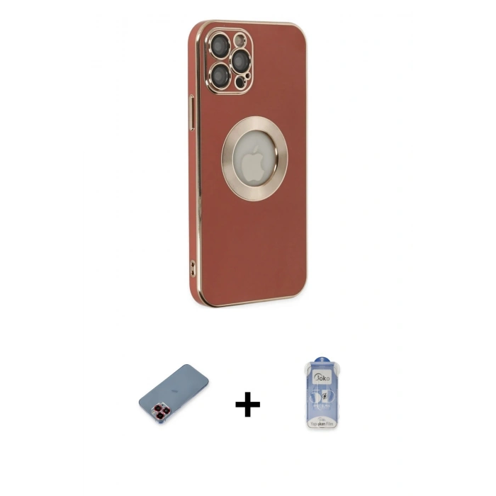 MARSİLYAN™- iPhone 12 Pro Max Kılıf İz Form Serisi - Siyah Joko Magic 5D Cam + Metal Kamera Lens Koruma Cam - KI