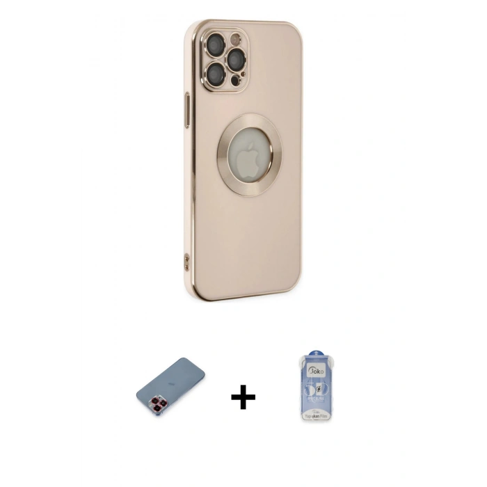 MARSİLYAN™- iPhone 12 Pro Max Kılıf İz Form Serisi - Siyah Joko Magic 5D Cam + Metal Kamera Lens Koruma Cam - KI